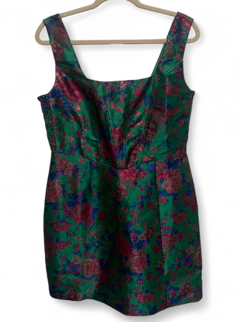 NWT Lulus Green Floral Jacquard Square Neck Sleeveless Mini Dress